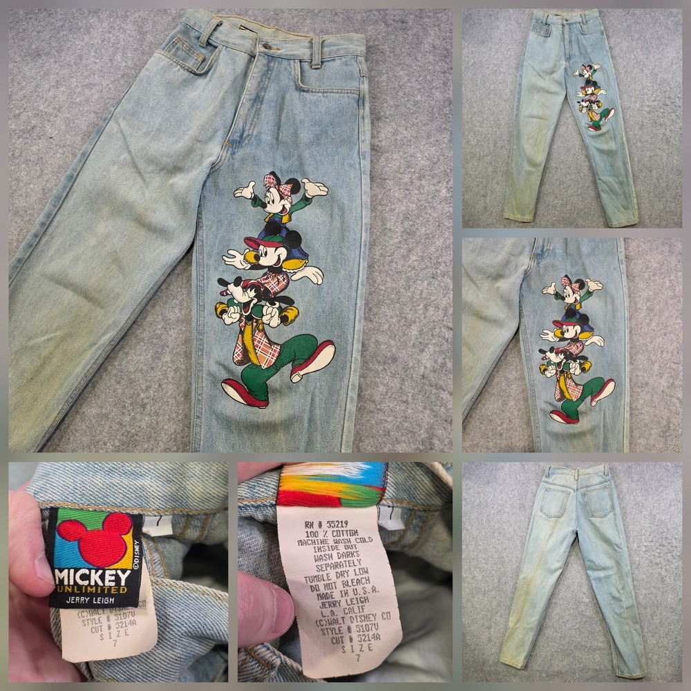 Vintage Mickey Unlimited Jeans Womens 7 Blue High Rise Mom‎ Disney 90s STAINED